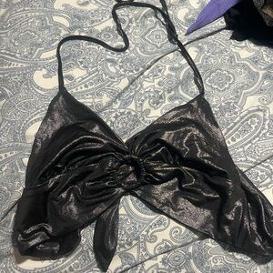 Shiny Black Halter Top